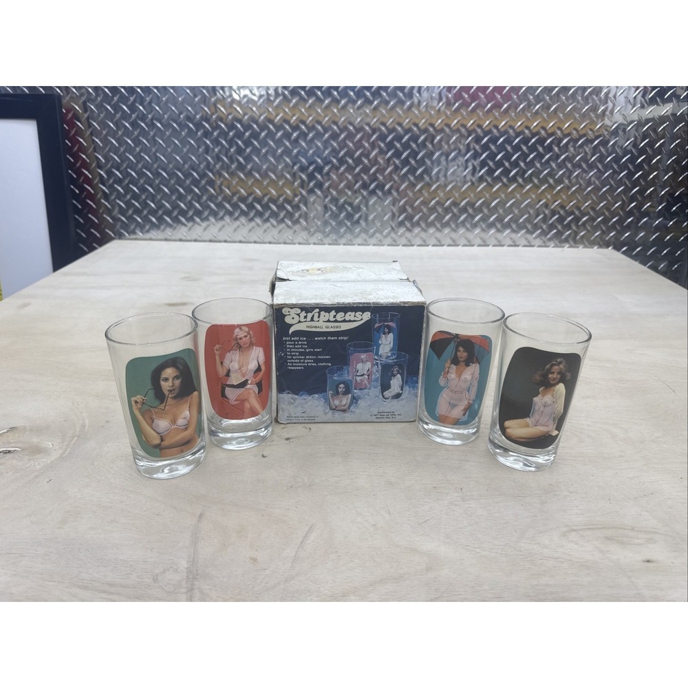 Vintage Striptease Highball Glasses Spencer's Gifts Adult Novelty Vintage 1977
